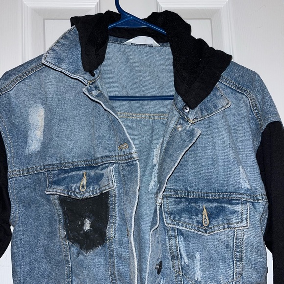 DENIM/SWEATSHIRT MATERIAL CROP JACKET - Picture 3 of 6
